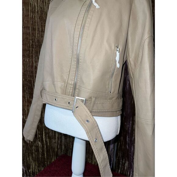 NEW Women’s Faux Leather Tan Moto Jacket XL - Picture 2 of 8